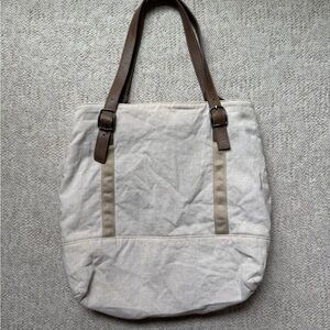 ECU Eileen Fisher Linen and Leather Tote Bag